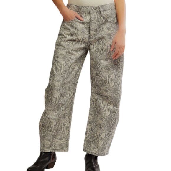 We The Free Denim - We The Free Jeans Womens 32 Snake Print Good Luck Barrel Wide Leg Pants NEW